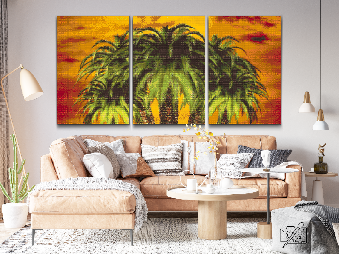 Diamond Paint - Palmer på rød baggrund (sæt af 3)