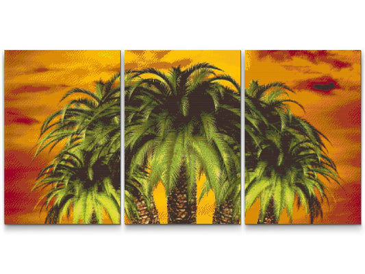 Diamond Paint - Palmer på rød baggrund (sæt af 3)