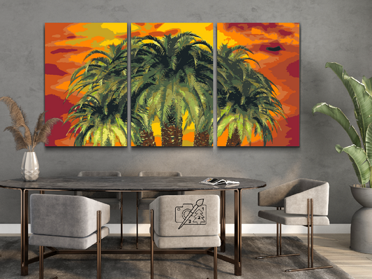 Paint by number - Palmer på rød baggrund (sæt af 3)