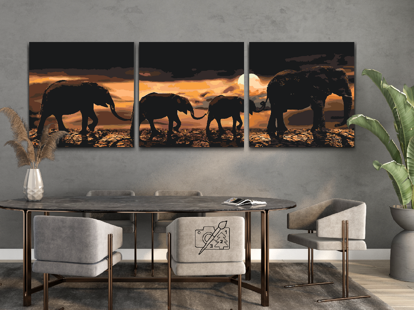 Paint by number - Elefantmarch gennem savannen (sæt af 3)