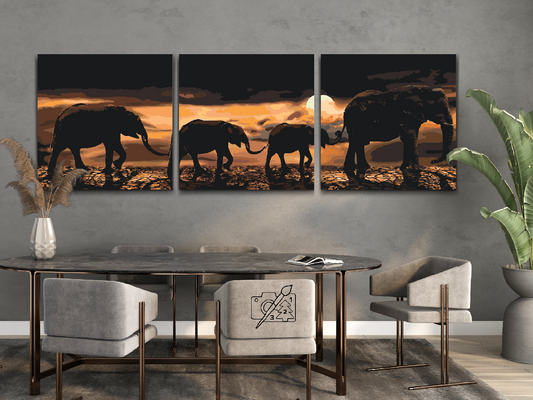 Paint by number - Elefantmarch gennem savannen (sæt af 3)