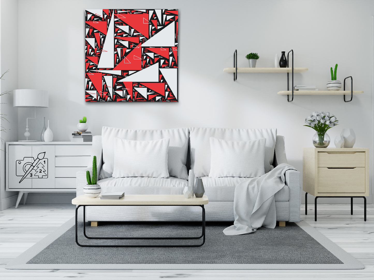 Paint by number - Røde og hvide trekanter