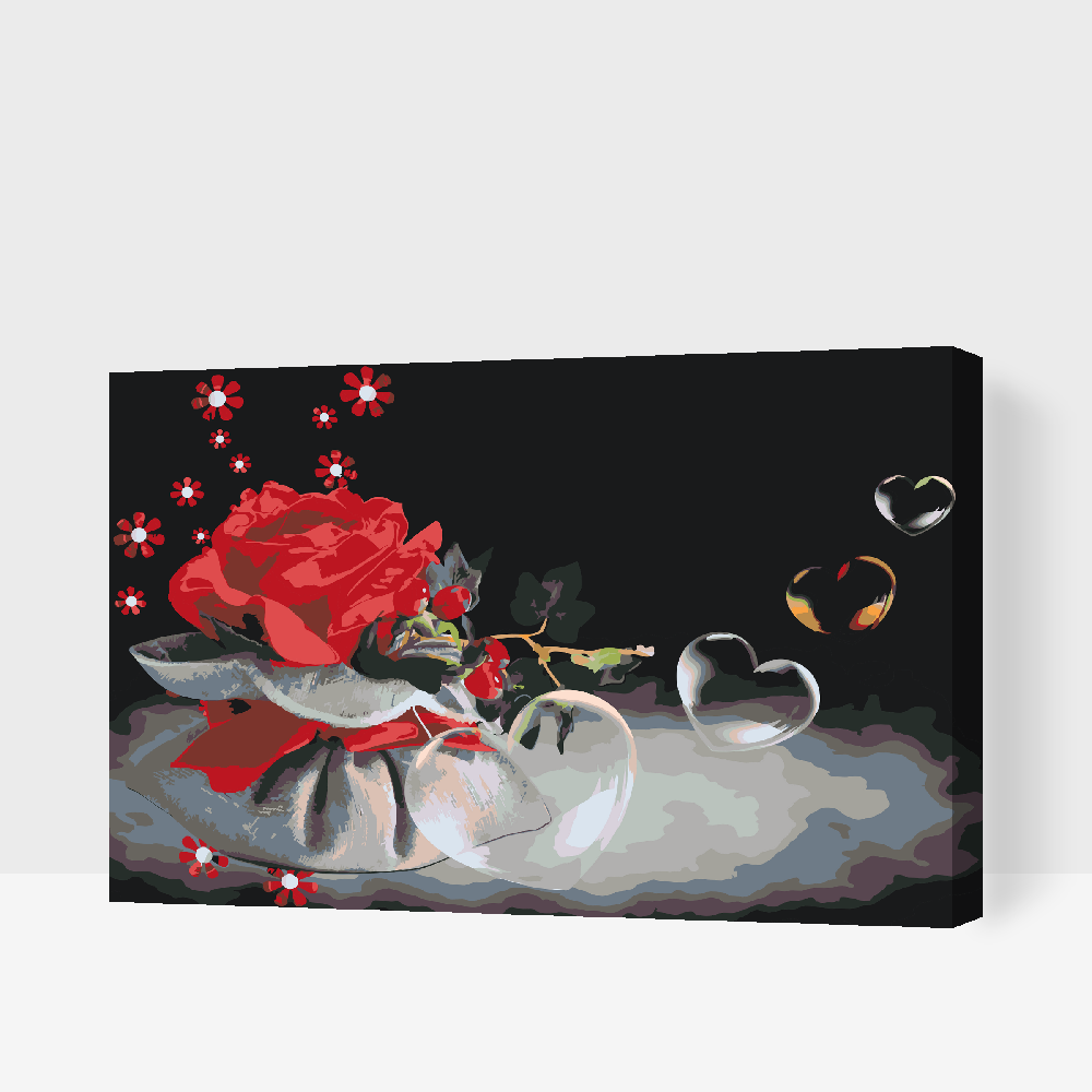 Paint by number - Hjertebobler og Rose