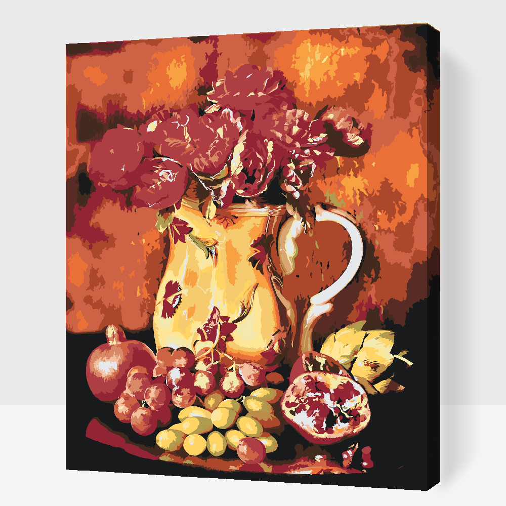 Paint by number - Røde blomster og frugter