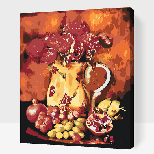 Paint by number - Røde blomster og frugter