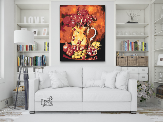 Paint by number - Røde blomster og frugter