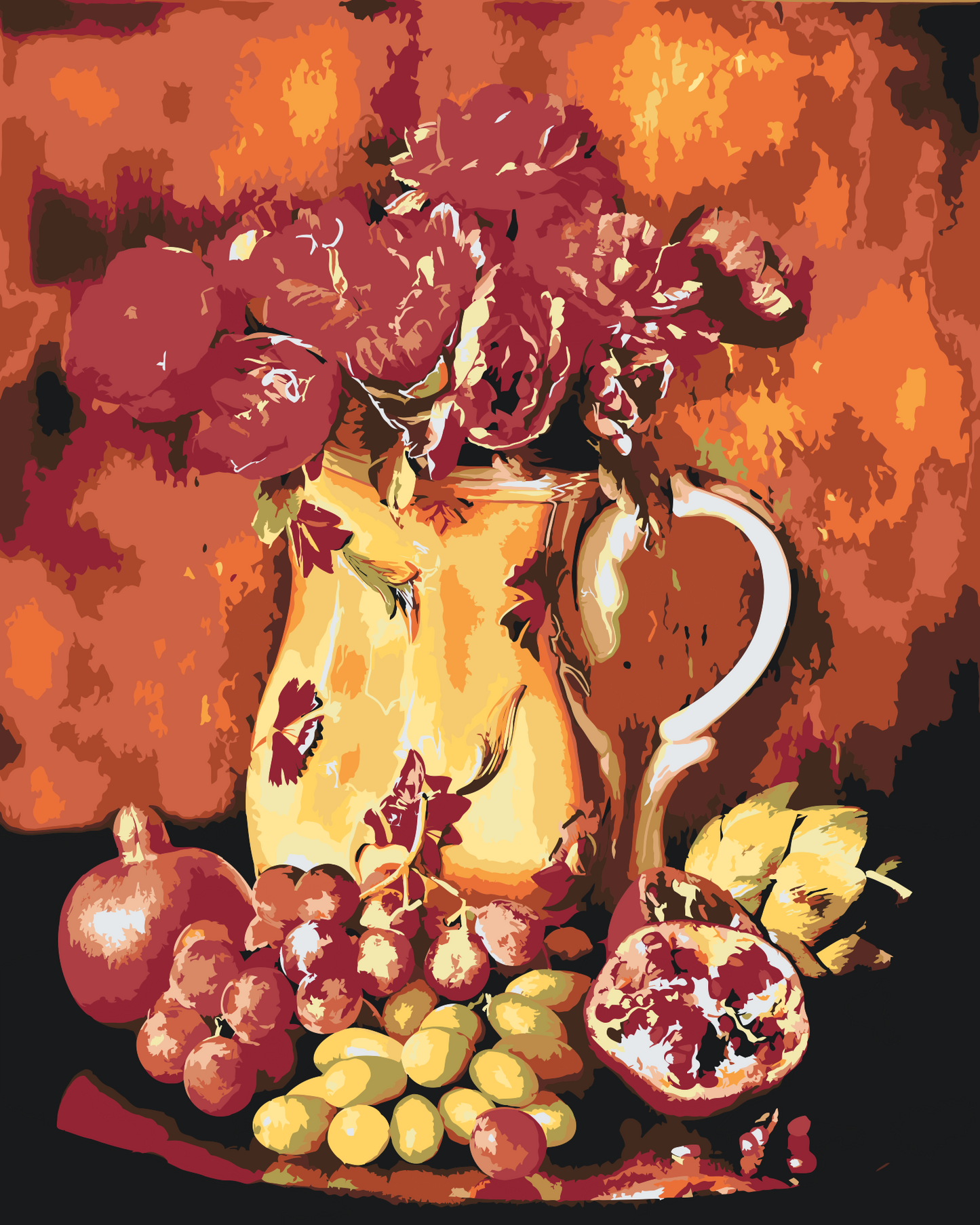 Paint by number - Røde blomster og frugter