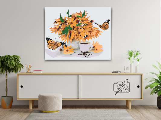 Paint by number - Gul buket og sommerfugle