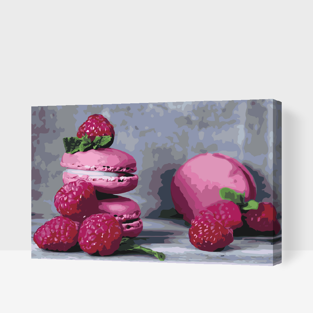 Paint by number - Macarons og hindbær