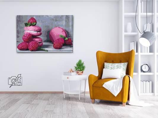 Paint by number - Macarons og hindbær