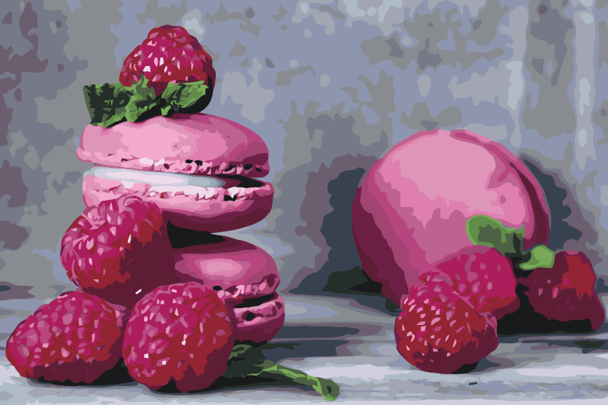 Paint by number - Macarons og hindbær