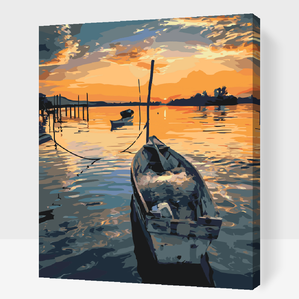 Paint by number - Fiskerbåd ved solnedgang