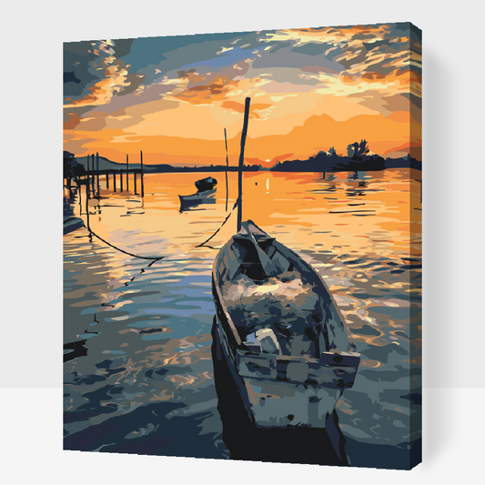 Paint by number - Fiskerbåd ved solnedgang