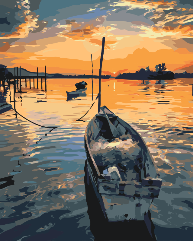 Paint by number - Fiskerbåd ved solnedgang