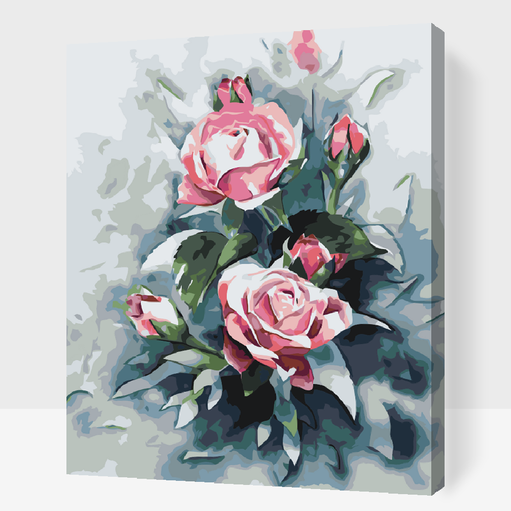 Paint by number - Buket af pastelrosa roser
