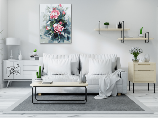 Paint by number - Buket af pastelrosa roser