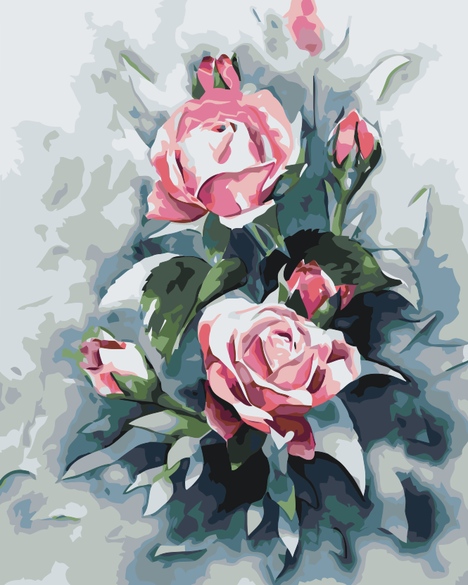 Paint by number - Buket af pastelrosa roser