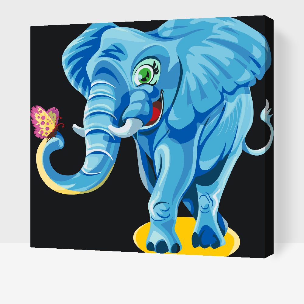 Paint by number - Glad elefant med sommerfugl