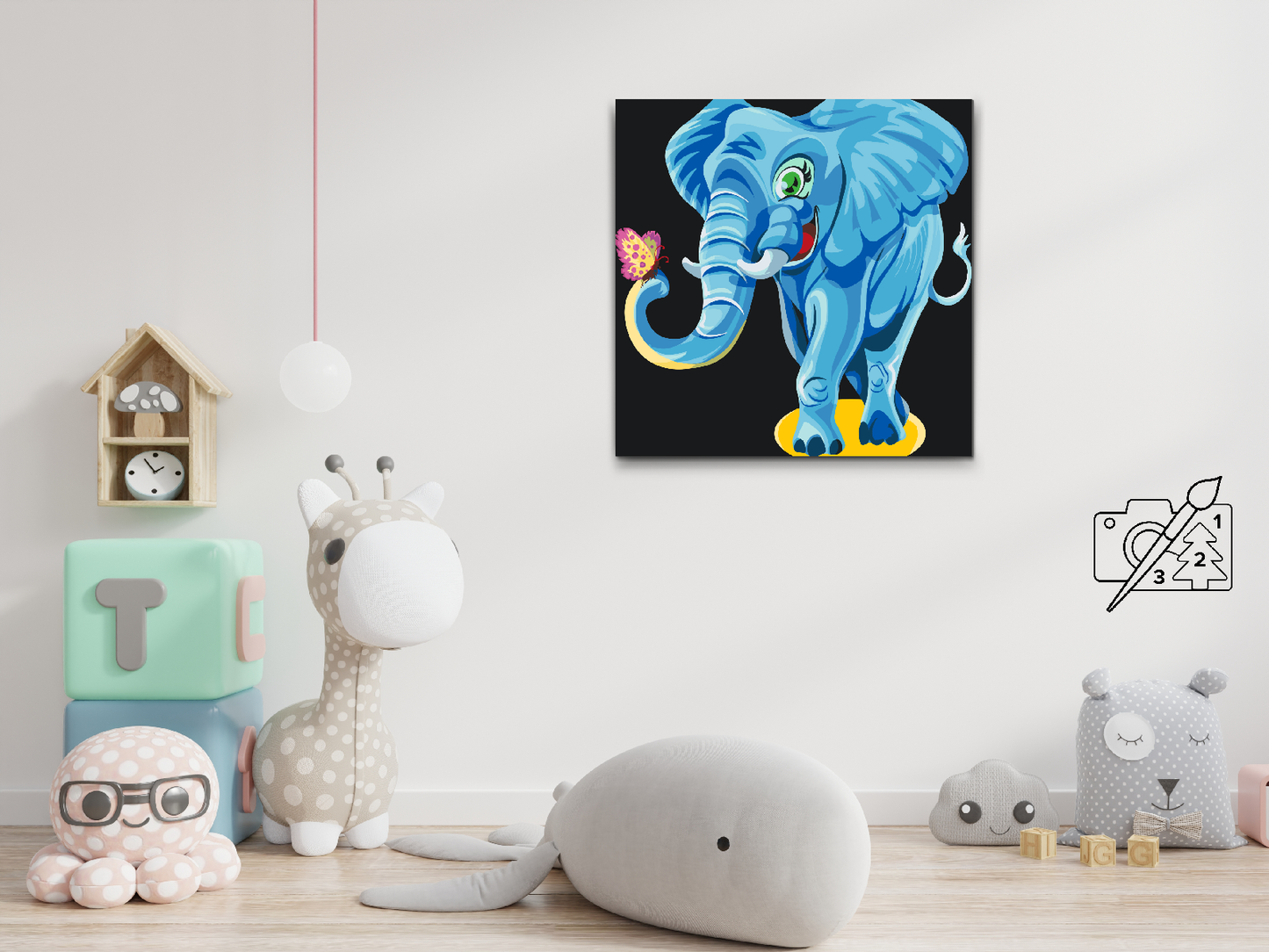 Paint by number - Glad elefant med sommerfugl