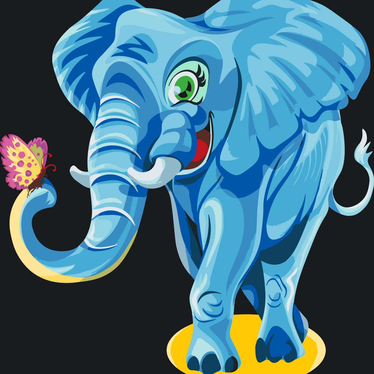Paint by number - Glad elefant med sommerfugl