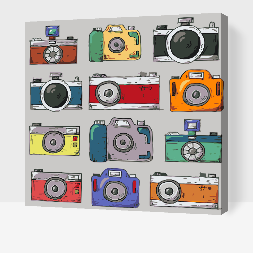 Paint by number - Farverige kameraer