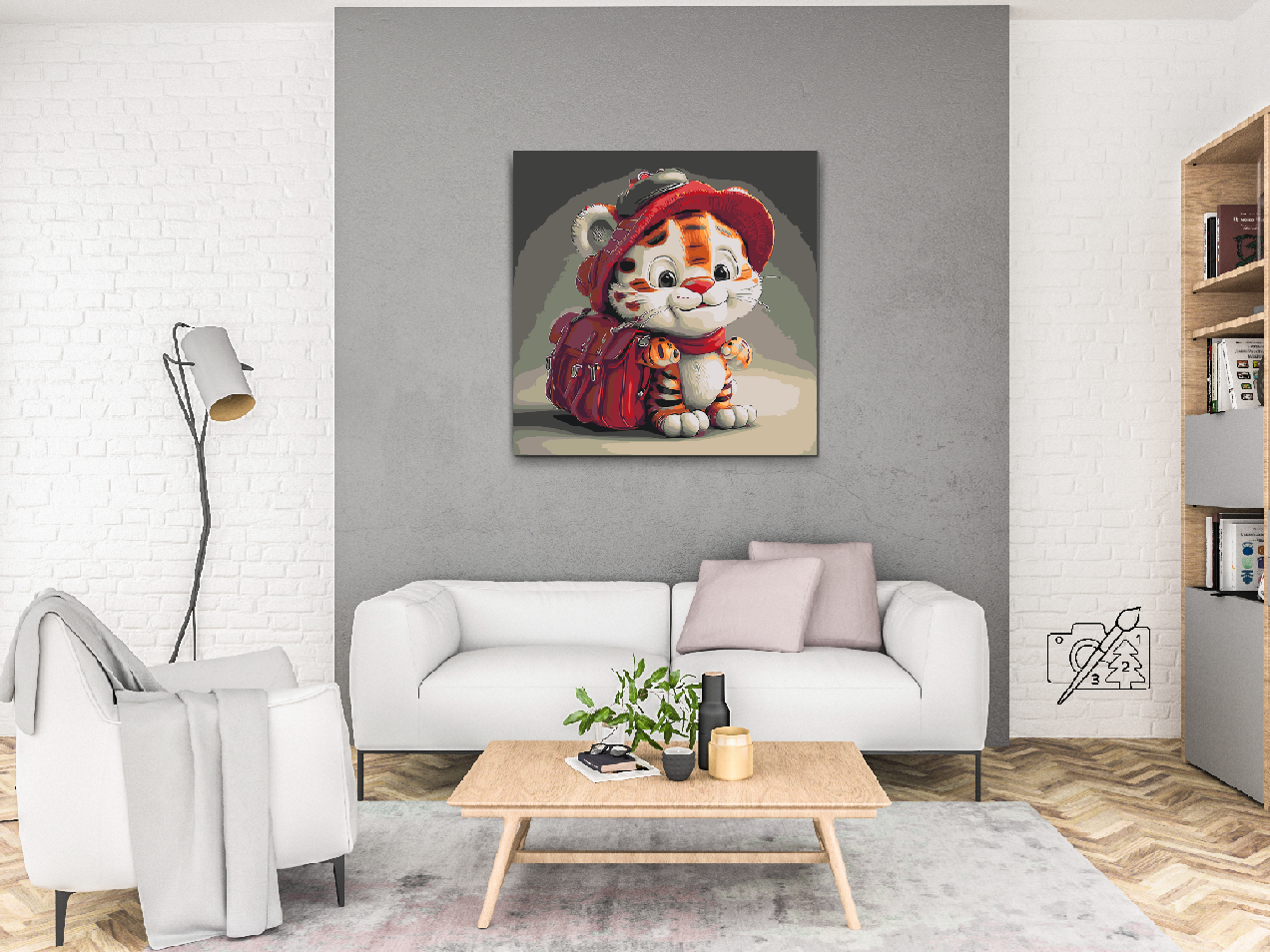 Paint by number - Sød tiger med rygsæk