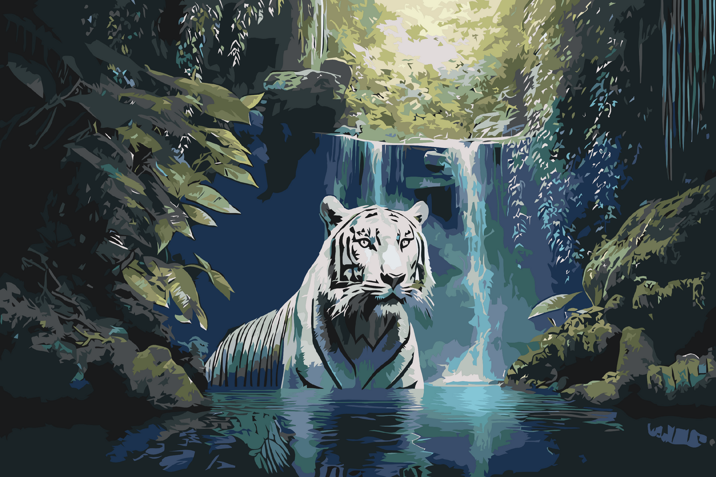 Paint by number - Hvid tiger ved et vandfald