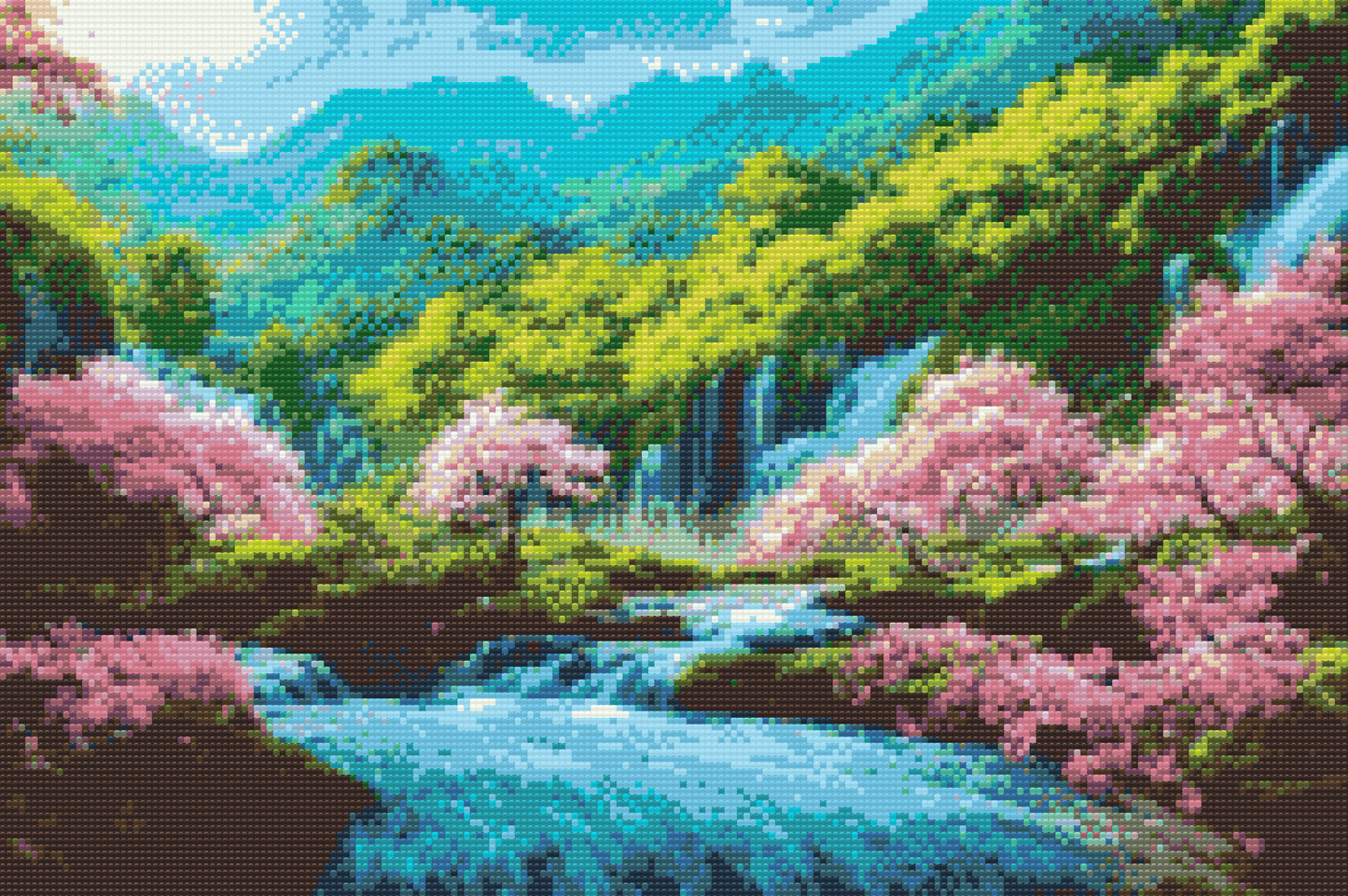 Diamond Paint - Blomstrende træer nær vandfaldet