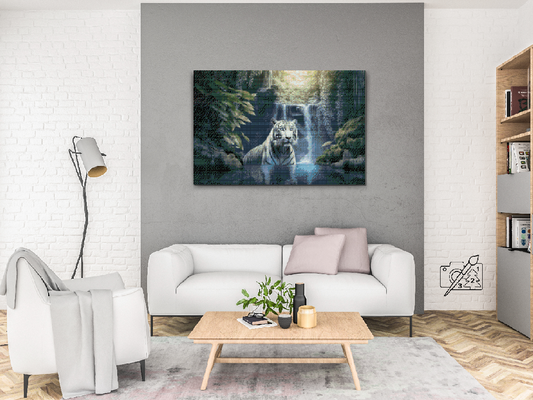 Diamond Paint - Hvid tiger ved et vandfald
