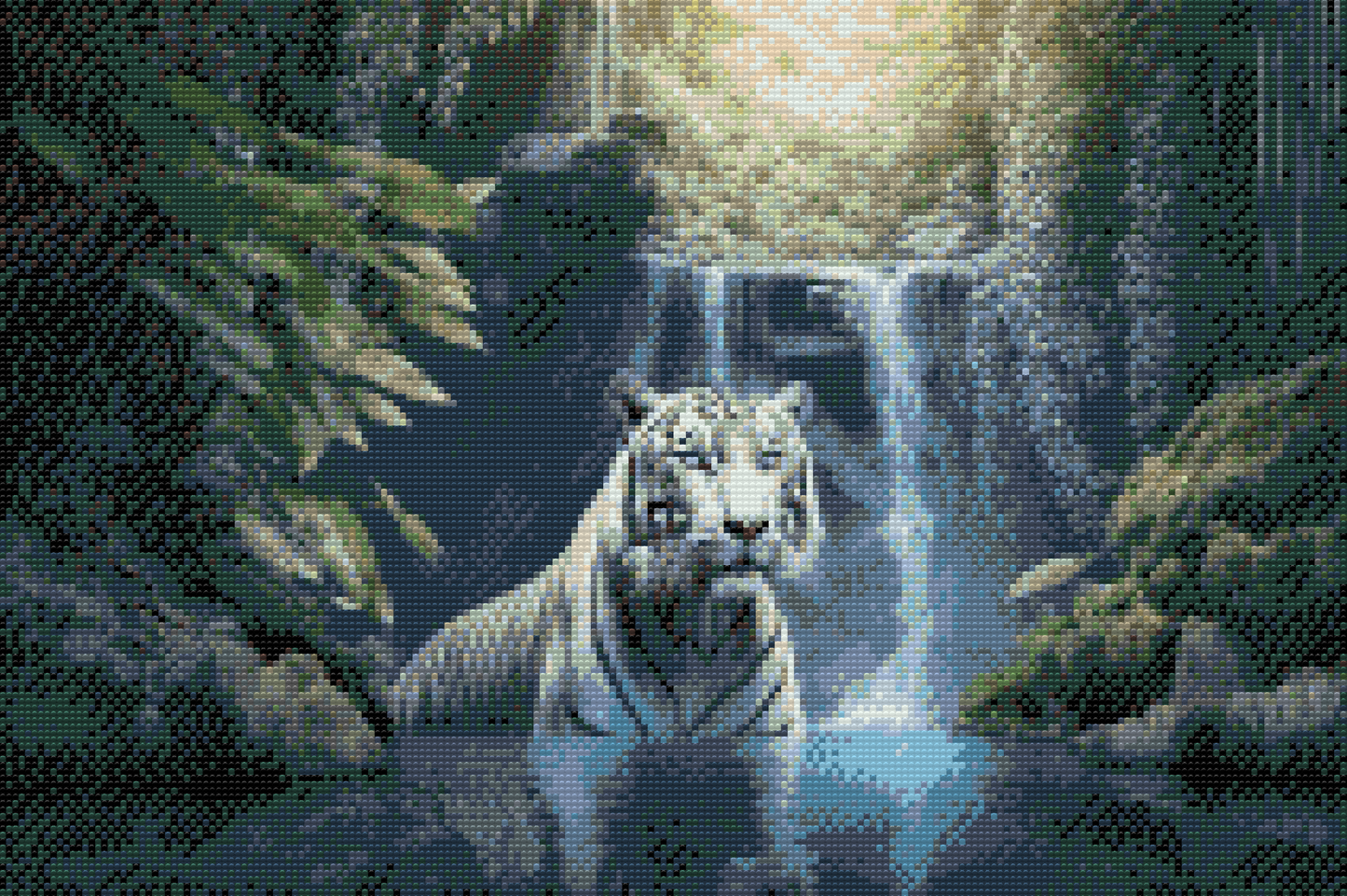 Diamond Paint - Hvid tiger ved et vandfald