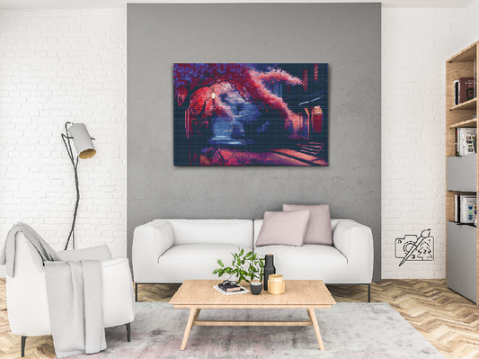 Diamond Paint - Kirsebærtræskantet gade om aftenen