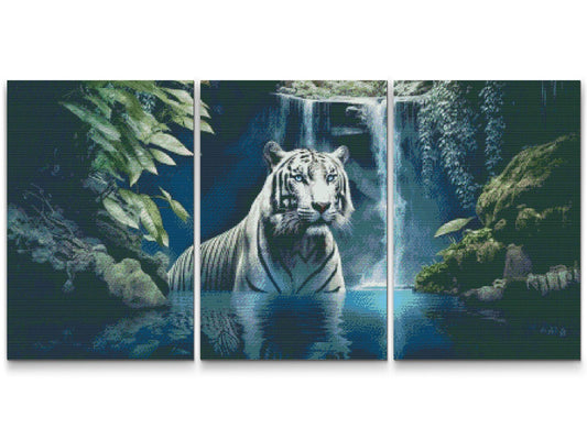 Diamond Paint - White Tiger ved et vandfald (sæt af 3)