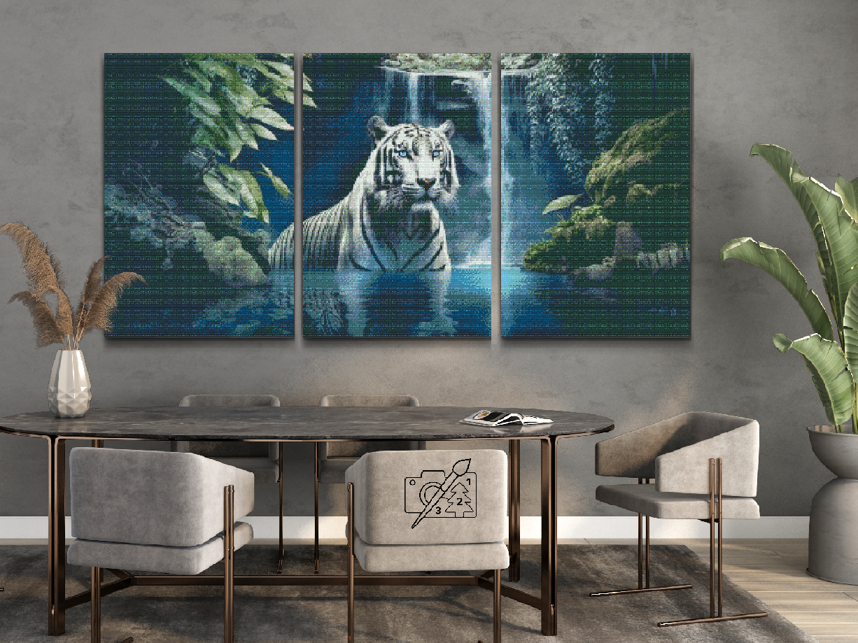 Diamond Paint - White Tiger ved et vandfald (sæt af 3)