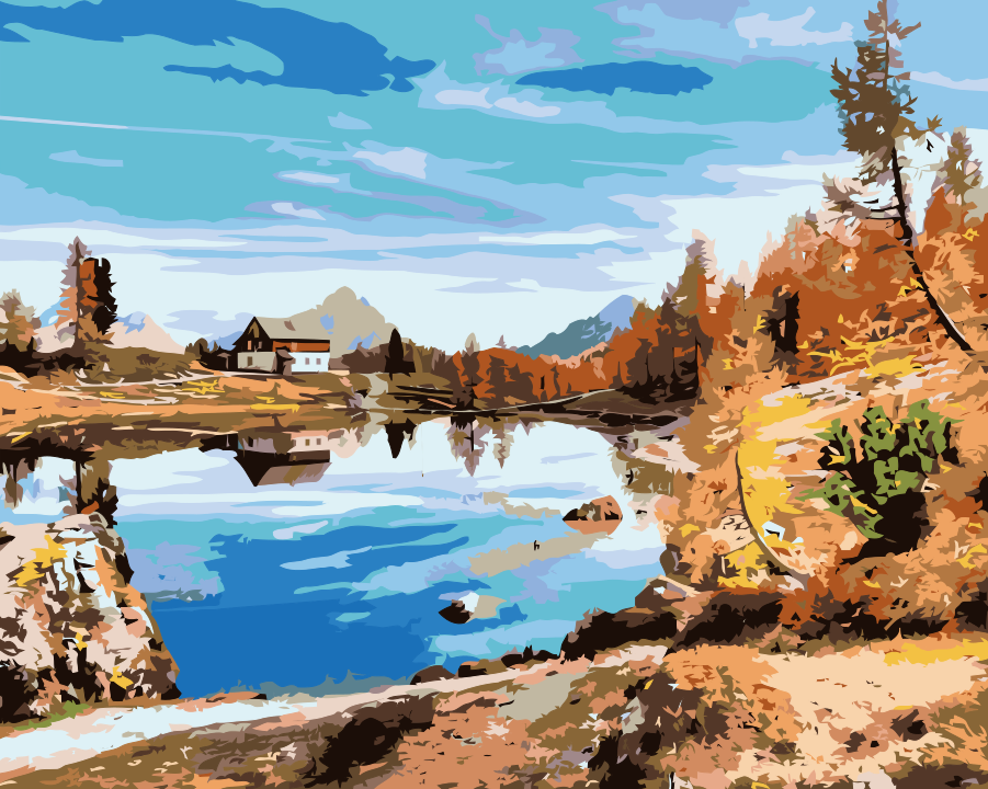 Paint by number - Hytte ved søen