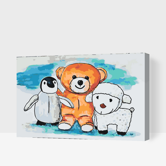 Paint by number - Pingvin, Teddy og Får