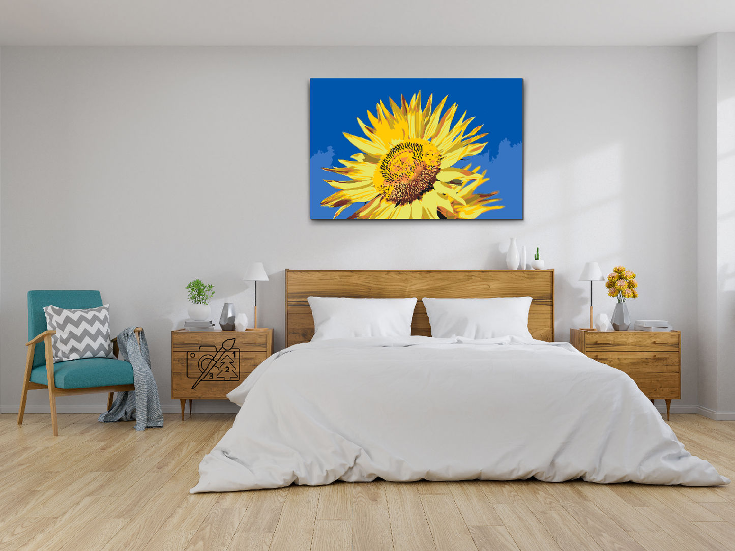 Paint by number - Blå himmel og solsikke