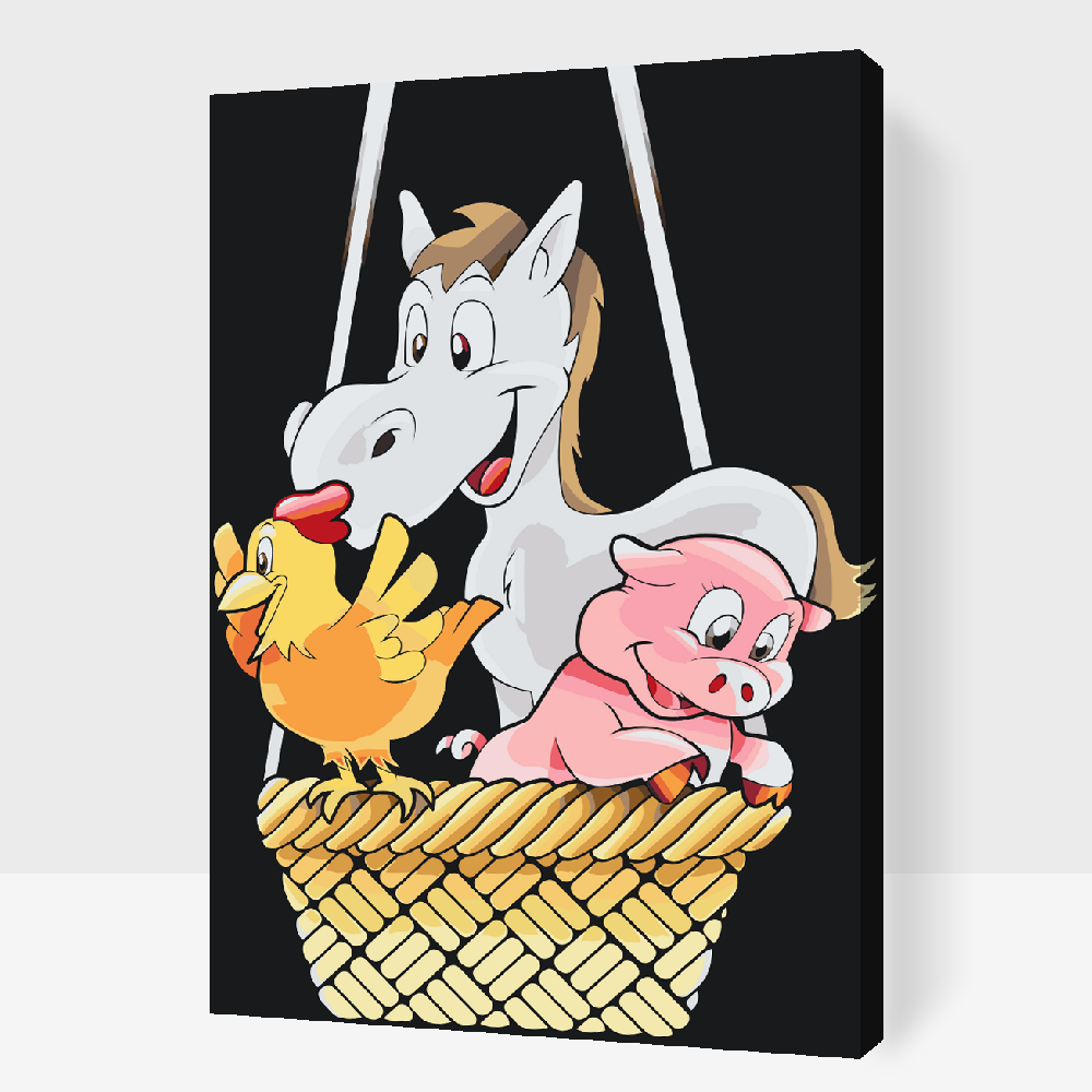 Paint by number - Hest, Gris og Høne