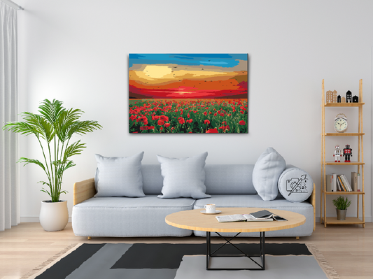 Paint by number - Valmuemark ved solnedgang