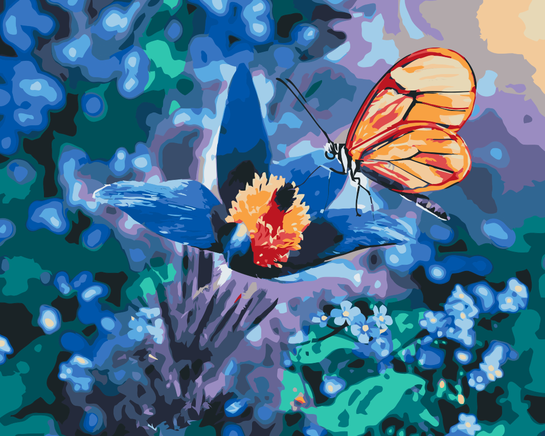 Paint by number - Sommerfugl på en blå blomst