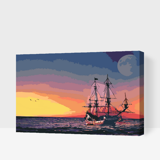 Paint by number - Sejlads ved solnedgang
