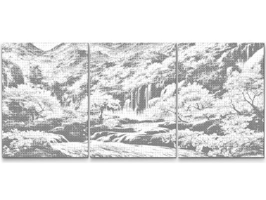 Dotting - Træer i fuldt flor ved siden af et vandfald (sæt af 3)