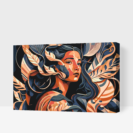 Paint by number - Kvinde blandt blade