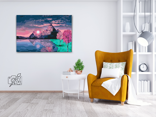 Paint by number - Solnedgang ved søen