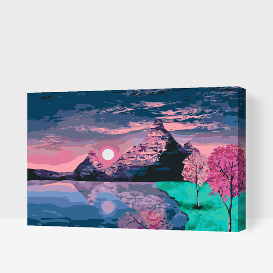 Paint by number - Solnedgang ved søen