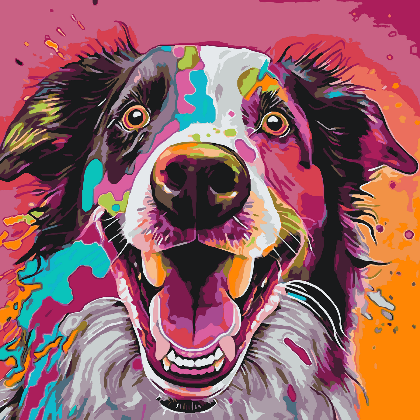 Paint by number - Farvestrålende hund