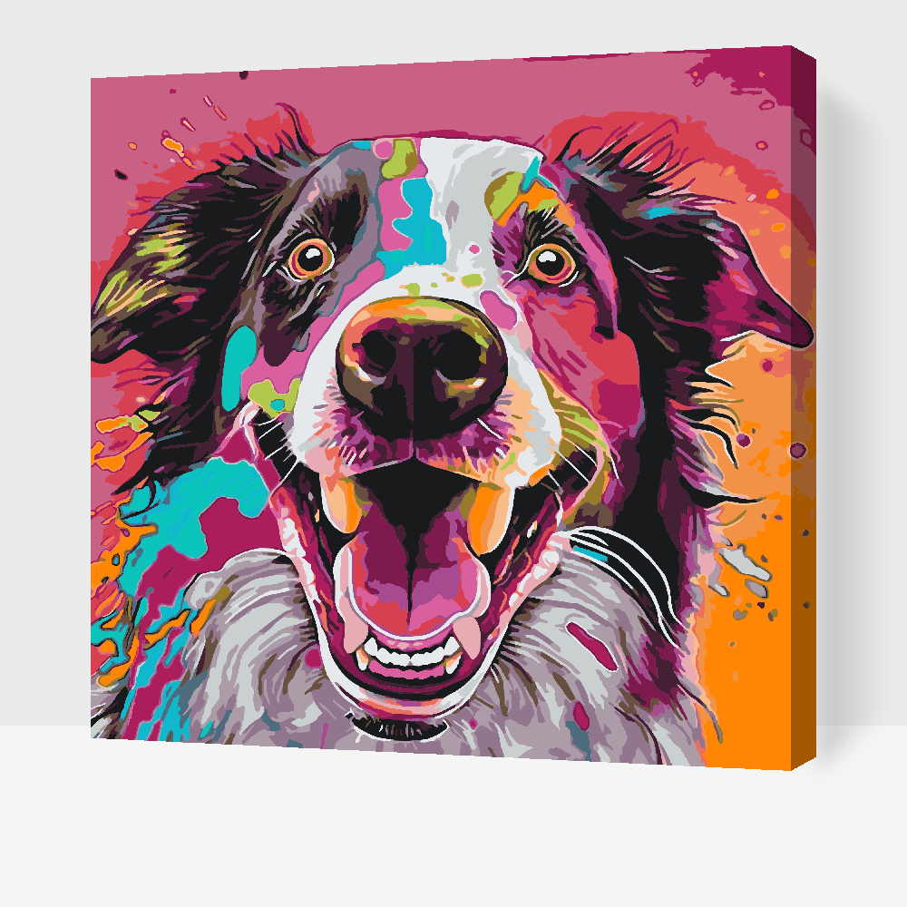 Paint by number - Farvestrålende hund