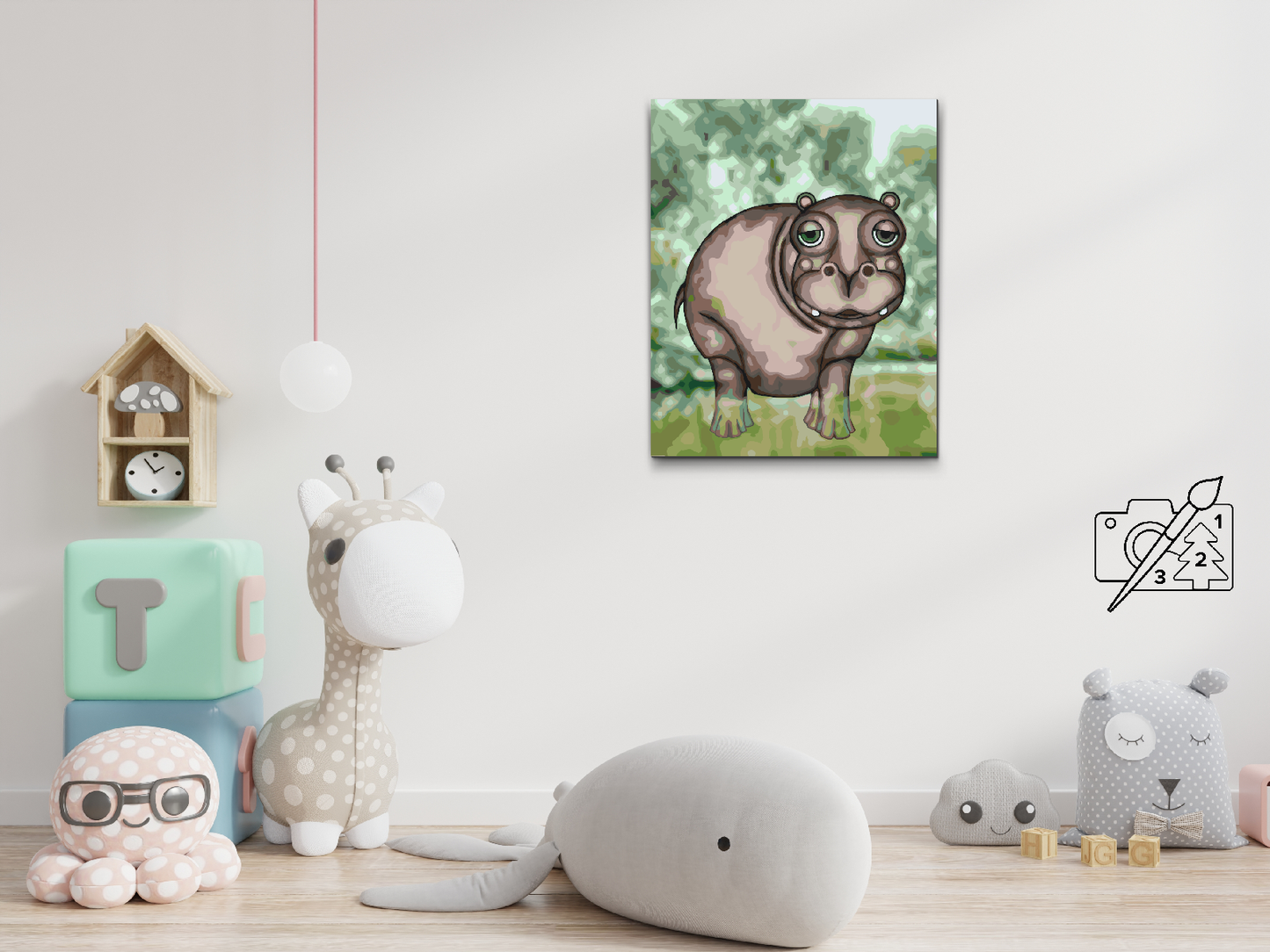 Paint by number - Sulten flodhest