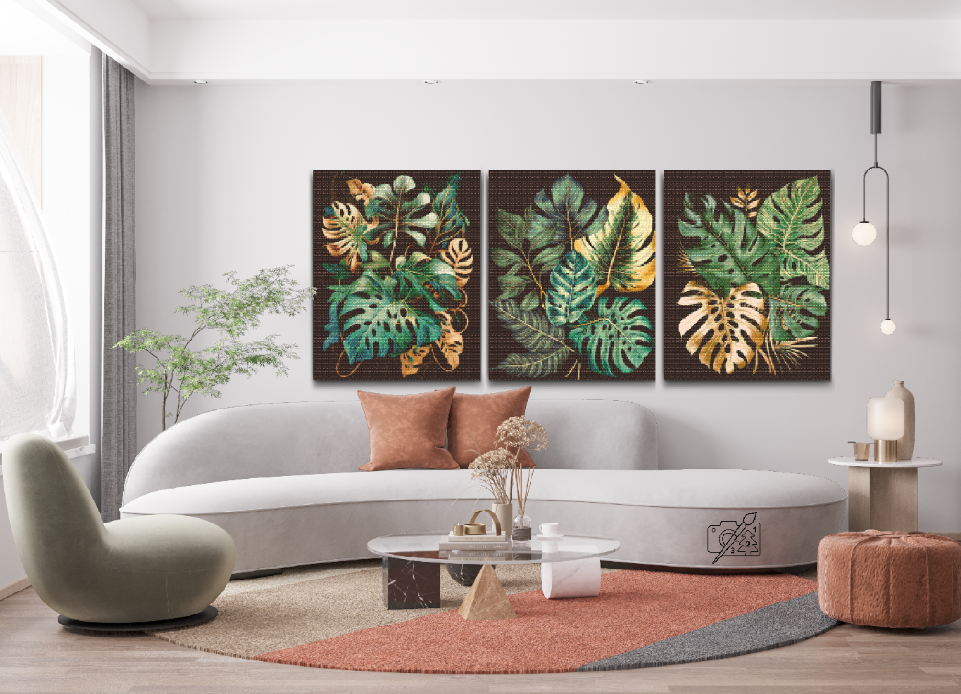 Diamond Paint - Tropisk bjergbestigning Monstera (sæt af 3)