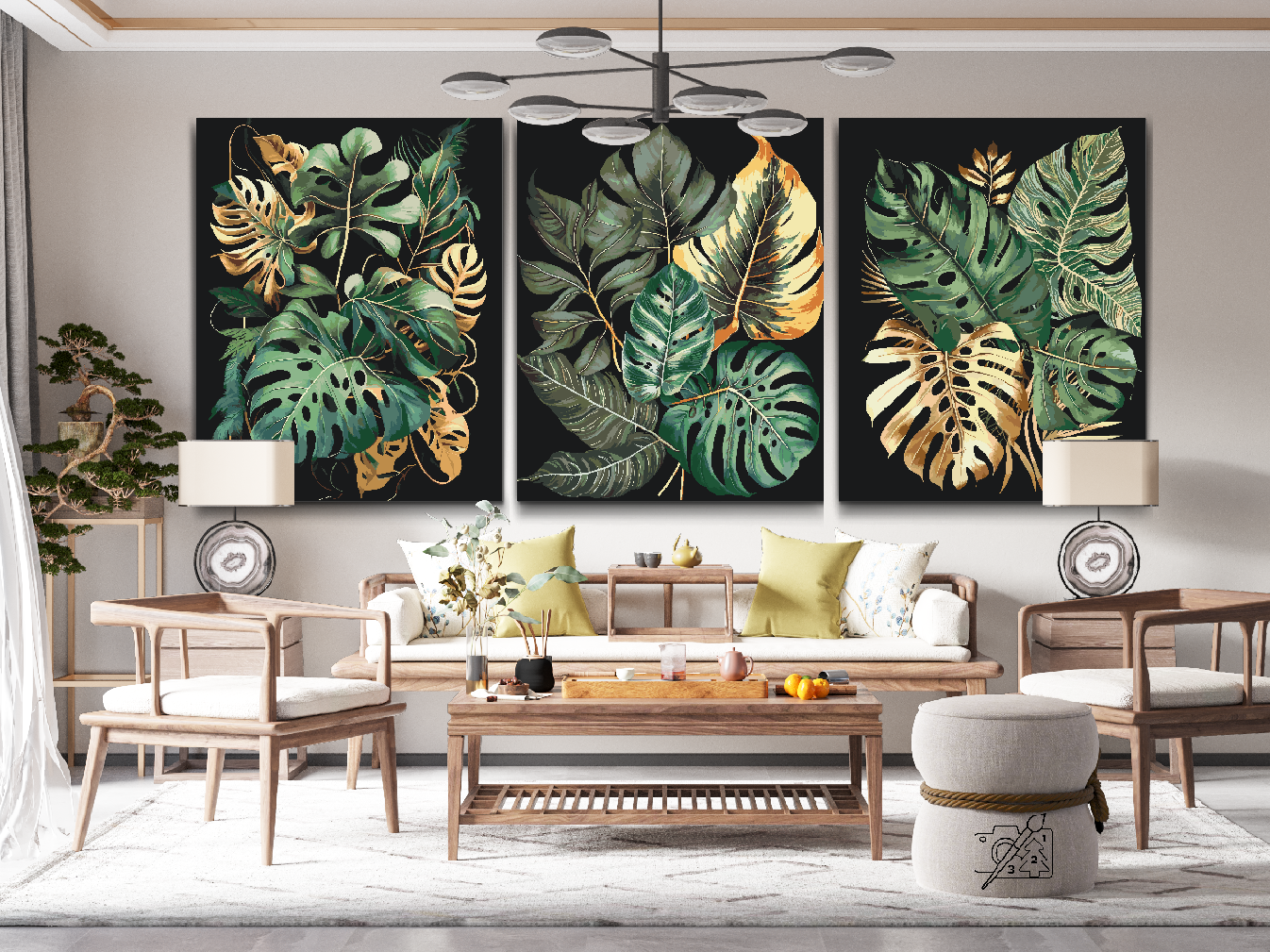 Paint by number - Tropisk bjergbestigning Monstera (sæt af 3)