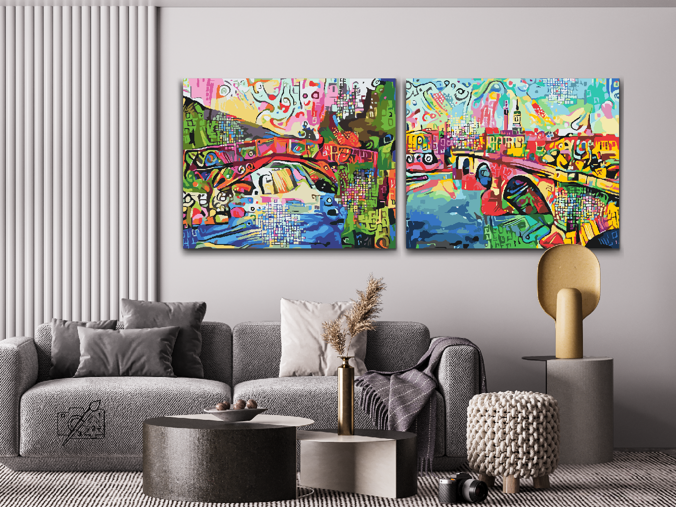 Paint by number - Farverig bro (sæt af 2)